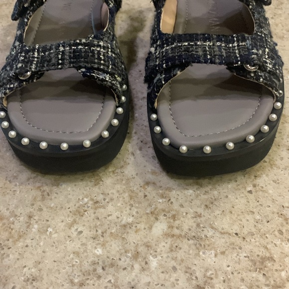 NWOT Stuart Weitzman Zoe Lift Embellished Tweed Sandals Size 7 (37.5) - Picture 7 of 13